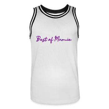 MAMIE. FÊTE DES MÈRES. BONNE FÊTE MAMIE. JE T'AIME - Maillot de basket Homme - blanc/noir - Devant - AI Model Male 185 dark (185cm)