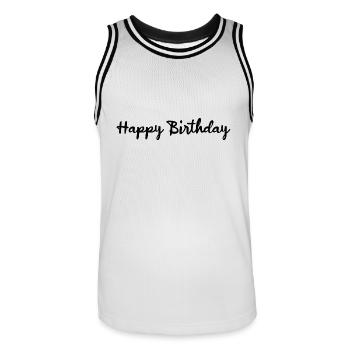 HAPPY BIRTHDAY. JOYEUX ANNIVERSAIRE. ANNIVERSAIRE. - Maillot de basket Homme - blanc/noir - Devant - AI Model Male 185 dark (185cm)