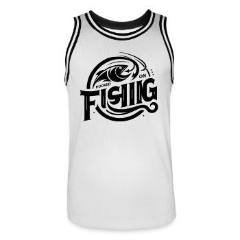 « Élégant Hooked On Fishing Tee - parfait pour l’angle - Maillot de basket Homme - blanc/noir - Devant - AI Model Male 185 dark (185cm)