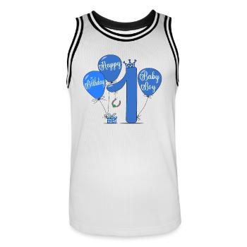 1 Hapy Birthday Balloon - Men's Basketball Jersey - white/black - Front - AI Model Male 185 dark (185cm)