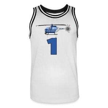 Polizei Hubschrauber 1. Geburtstag - Männer Basketball-Trikot - Weiß/Schwarz - Vorne - AI Model Male 185 dark (185cm)