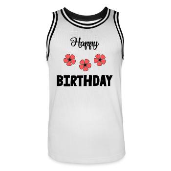 JAHRESTAG. ALLES GUTE ZUM GEBURTSTAG!. ALLES GUTE ZUM GEBURTSTAG!. - Männer Basketball-Trikot - Weiß/Schwarz - Vorne - AI Model Male 185 dark (185cm)