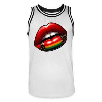 Kuss der Eleganz, rote Lippen - Männer Basketball-Trikot - Weiß/Schwarz - Vorne - AI Model Male 185 dark (185cm)