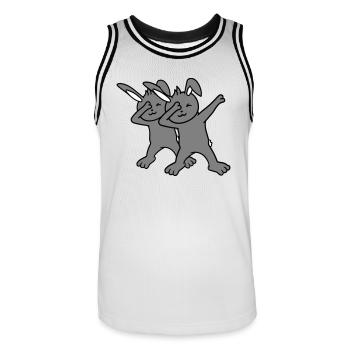 2 Bunnies Dabbing Dab Dance Pose Dancing Friends Team - Men's Basketball Jersey - white/black - Front - AI Model Male 185 dark (185cm)