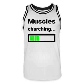 Chemise drôle pour la salle de sport Fitness Musculation Sports - Maillot de basket Homme - blanc/noir - Devant - AI Model Male 185 dark (185cm)