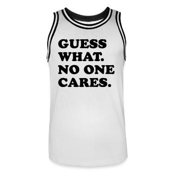 Guess What No One Cares - Men's Basketball Jersey - white/black - Front - AI Model Male 185 dark (185cm)