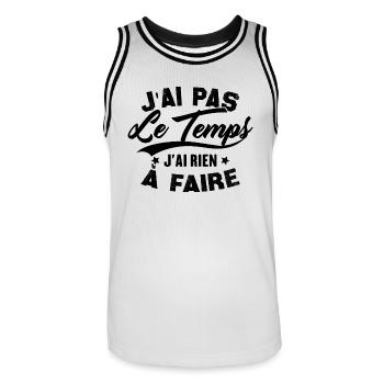 J’ai pas l’temps j’ai rien à faire - Maillot de basket Homme - blanc/noir - Devant - AI Model Male 185 dark (185cm)