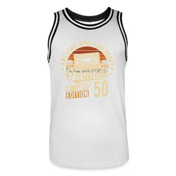Vintage 74th Birthday Legendary 1950's Gift Idea - Men's Basketball Jersey - white/black - Front - AI Model Male 185 dark (185cm)