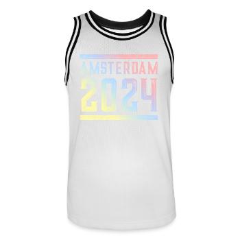 Amsterdam 2024 Colorful - Men's Basketball Jersey - white/black - Front - AI Model Male 185 dark (185cm)