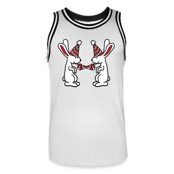 2 lapins anniversaire équipe cadeau crapaud chapeau de fête - Maillot de basket Homme - blanc/noir - Devant - AI Model Male 185 dark (185cm)