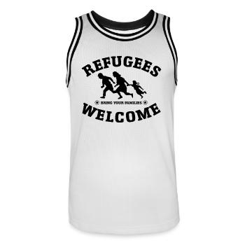 Refugees Welcome (versch. Farben) - Männer Basketball-Trikot - Weiß/Schwarz - Vorne - AI Model Male 185 dark (185cm)