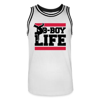 b_boy_life_c2 - Men's Basketball Jersey - white/black - Front - AI Model Male 185 dark (185cm)