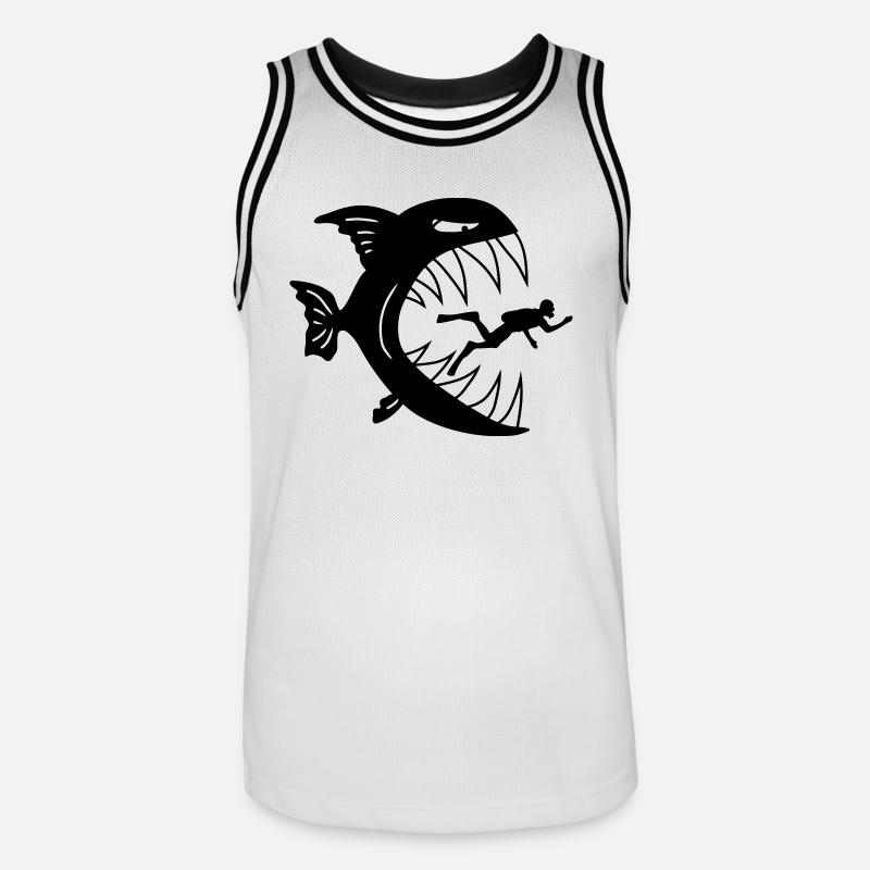 Monster Fish Eats Diver - Männer Basketball-Trikot - Weiß/Schwarz