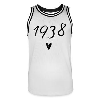 1938 Herzgeburtstag - Männer Basketball-Trikot - Weiß/Schwarz - Vorne - AI Model Male 185 dark (185cm)