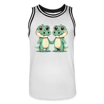 Two Cute Crocodile Friends Holding Hands - Männer Basketball-Trikot - Weiß/Schwarz - Vorne - AI Model Male 185 dark (185cm)