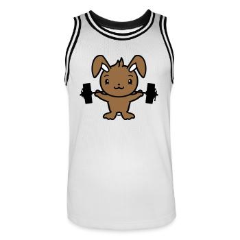 Bunny Bodybuilder Gym Muscles Fort Fitness Poids - Maillot de basket Homme - blanc/noir - Devant - AI Model Male 185 dark (185cm)