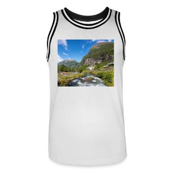 Geiranger panorama Storseterfossen Norwegen - Männer Basketball-Trikot - Weiß/Schwarz - Vorne - AI Model Male 185 dark (185cm)