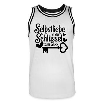 Selbstliebe ist der Schlüssel zum Glück - Männer Basketball-Trikot - Weiß/Schwarz - Vorne - AI Model Male 185 dark (185cm)