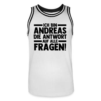Prénom Andreas - Maillot de basket Homme - blanc/noir - Devant - AI Model Male 185 dark (185cm)