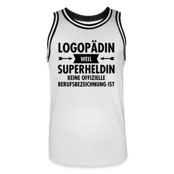 Logopädin - Superheldin - Männer Basketball-Trikot - Weiß/Schwarz - Vorne - AI Model Male 185 dark (185cm)