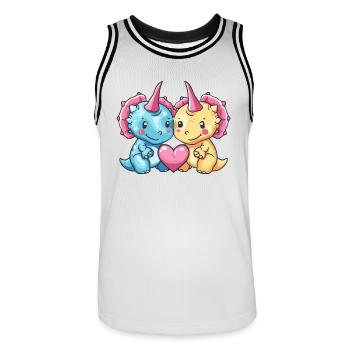 Couple de tricératops dinosaures amoureux de la Saint-Valentin - Maillot de basket Homme - blanc/noir - Devant - AI Model Male 185 dark (185cm)