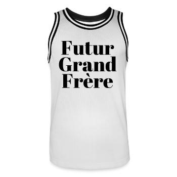 Futur grand frère - annonce futur grand frère - Maillot de basket Homme - blanc/noir - Devant - AI Model Male 185 dark (185cm)