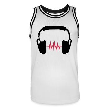 headphones - Men's Basketball Jersey - white/black - Front - AI Model Male 185 dark (185cm)
