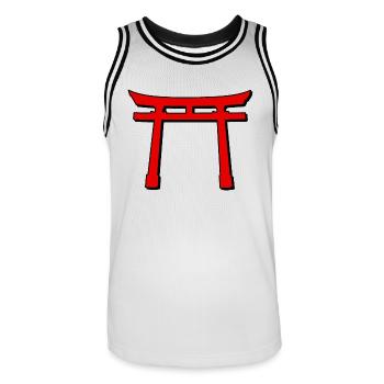 Pop Torii Gate: Digital Delight in Color - Men's Basketball Jersey - white/black - Front - AI Model Male 185 dark (185cm)