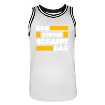Le tournage sur bois comme travail - Maillot de basket Homme - blanc/noir - Devant - AI Model Male 185 dark (185cm)
