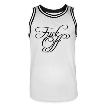 Fuck Off texte Edel - Maillot de basket Homme - blanc/noir - Devant - AI Model Male 185 dark (185cm)