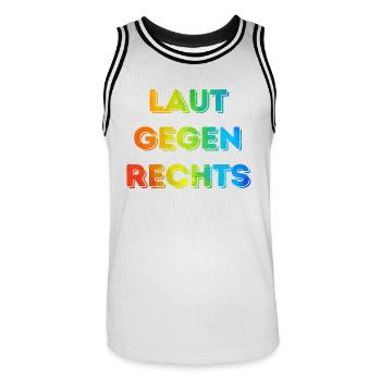 Laut gegen rechts Nr 08 - Männer Basketball-Trikot - Weiß/Schwarz - Vorne - AI Model Male 185 dark (185cm)