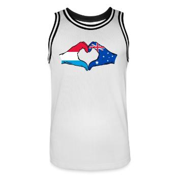 Drapeau du Luxembourg Australie en forme de coeur - Maillot de basket Homme - blanc/noir - Devant - AI Model Male 185 dark (185cm)