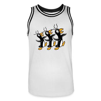 3 crazy penguins running stupid team friends crew - Men's Basketball Jersey - white/black - Front - AI Model Male 185 dark (185cm)