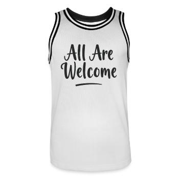 All Are Welcome - Männer Basketball-Trikot - Weiß/Schwarz - Vorne - AI Model Male 185 dark (185cm)
