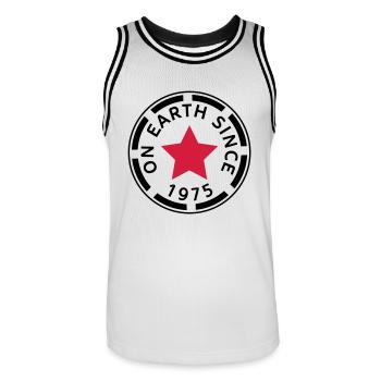 on earth since 1975 - Men's Basketball Jersey - white/black - Front - AI Model Male 185 dark (185cm)