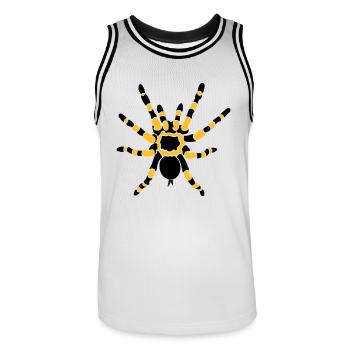 Orangefarbene Knie-Tarantel - Männer Basketball-Trikot - Weiß/Schwarz - Vorne - AI Model Male 185 dark (185cm)