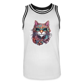 Cool Cat / Funny / Animal / Pet / Crazy - Men's Basketball Jersey - white/black - Front - AI Model Male 185 dark (185cm)