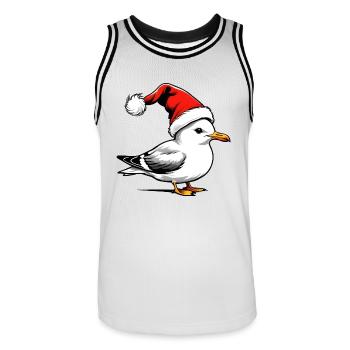 Weihnachts-Möwe mit Mütze - Männer Basketball-Trikot - Weiß/Schwarz - Vorne - AI Model Male 185 dark (185cm)