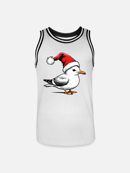 Weihnachts-Möwe mit Mütze - Männer Basketball-Trikot - Weiß/Schwarz