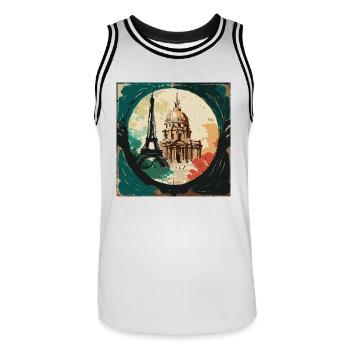 Paris im Fokus - Männer Basketball-Trikot - Weiß/Schwarz - Vorne - AI Model Male 185 dark (185cm)