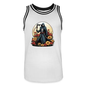 Illustration de fleurs de la Faucheuse - Maillot de basket Homme - blanc/noir - Devant - AI Model Male 185 dark (185cm)