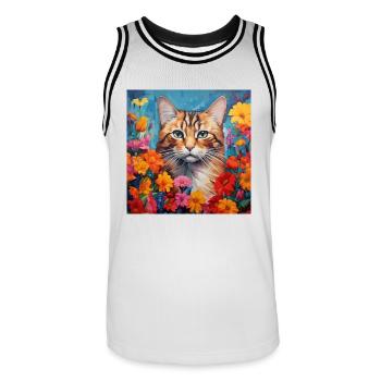 Katze, katzenmotiv, blumen, geschenk, geschenkidee - Männer Basketball-Trikot - Weiß/Schwarz - Vorne - AI Model Male 185 dark (185cm)