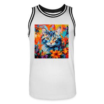 Katze, katzenmotiv, blumen, geschenk, geschenkidee - Männer Basketball-Trikot - Weiß/Schwarz - Vorne - AI Model Male 185 dark (185cm)