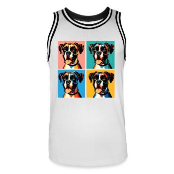 Pop Boxer chien Portrait - Portrait d’animal de compagnie - Maillot de basket Homme - blanc/noir - Devant - AI Model Male 185 dark (185cm)