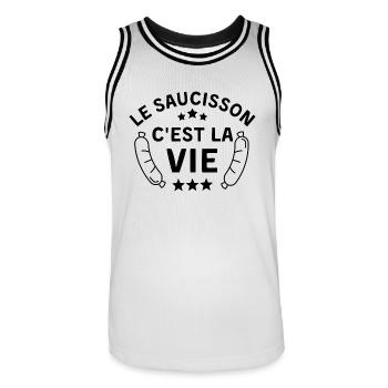 Le saucisson c est la vie 2 - Maillot de basket Homme - blanc/noir - Devant - AI Model Male 185 dark (185cm)