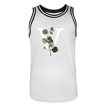 Green Botanical Letter V - Men's Basketball Jersey - white/black - Front - AI Model Male 185 dark (185cm)