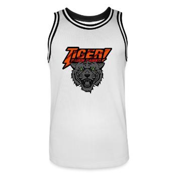 Pion Tigre Panko orange - gris - Maillot de basket Homme - blanc/noir - Devant - AI Model Male 185 dark (185cm)