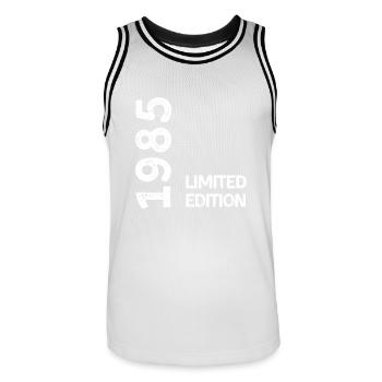 1985 Limitierte Auflage - Männer Basketball-Trikot - Weiß/Schwarz - Vorne - AI Model Male 185 dark (185cm)