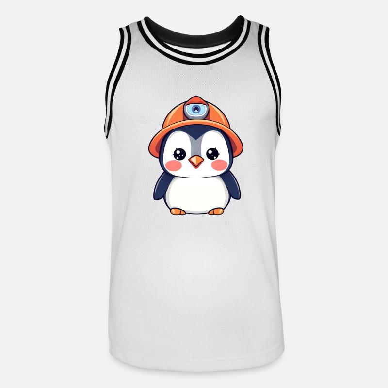 Pingouin de l’équipe de construction dans un casque de sécurité orange - Maillot de basket Homme - blanc/noir