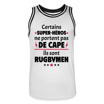 Certains super-héros sont rugbymen, cadeau noël - Maillot de basket Homme - blanc/noir - Devant - AI Model Male 185 dark (185cm)